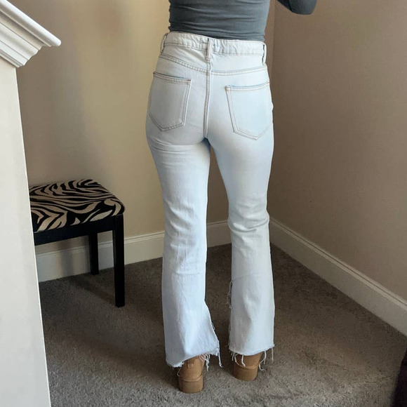 Don't Think Twice light wash distressed flare split hem jeans, size 4 - Picture 5 of 11